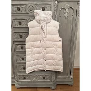 NWOT Zella Puffer Vest Size L White Long Hooded Full Zip Sporty Chic Gorpcore